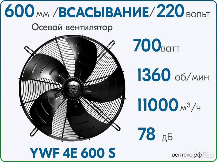 Вентилятор осевой YWF4Е-600S, Всасывание 220В/50Гц