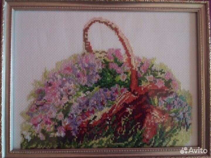 Картина вышивка Корзина с цветами