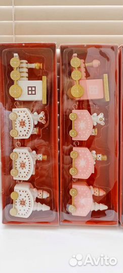 Новогодний деревянный паровоз поезд с вагонами