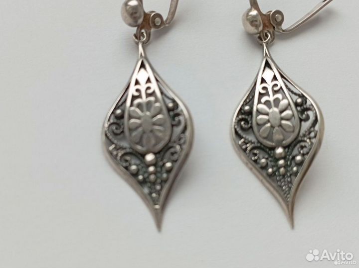 Серьги винтажные ажурные серебро времён СССР