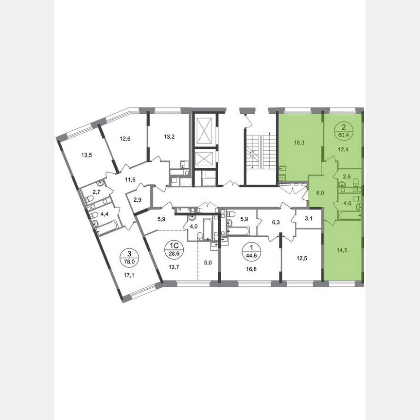2-к. квартира, 60,4 м², 2/17 эт.