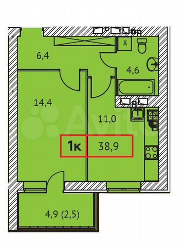 1-к. квартира, 38,9 м², 9/9 эт.