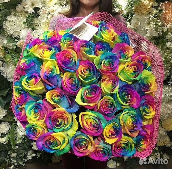 Доставка букетов и цветов. Радужные розы