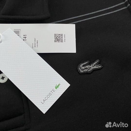 Свитшот lacoste на пуговицах на флисе черный