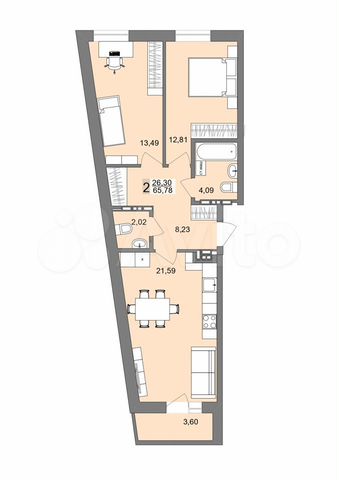 2-к. квартира, 65,8 м², 3/19 эт.