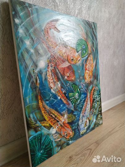 Картина маслом на холсте Карпы кои