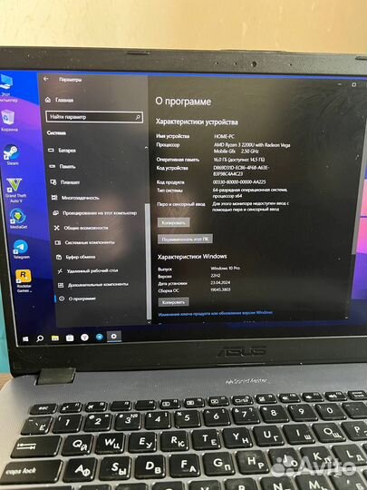 Ноутбук asus Ryzen 3 2200u / 16gb озу / SSD+HDD
