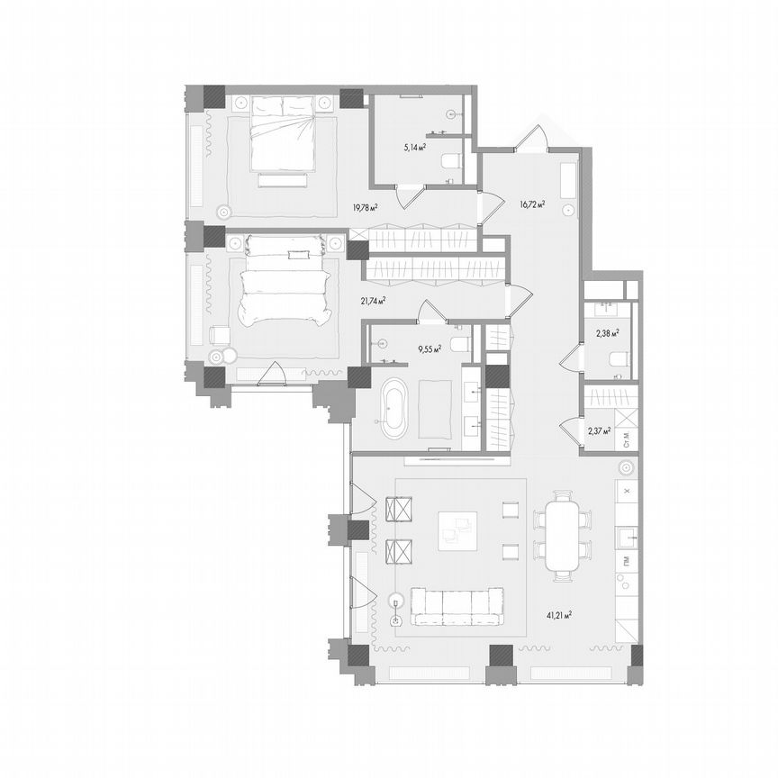 2-к. квартира, 119,2 м², 5/13 эт.