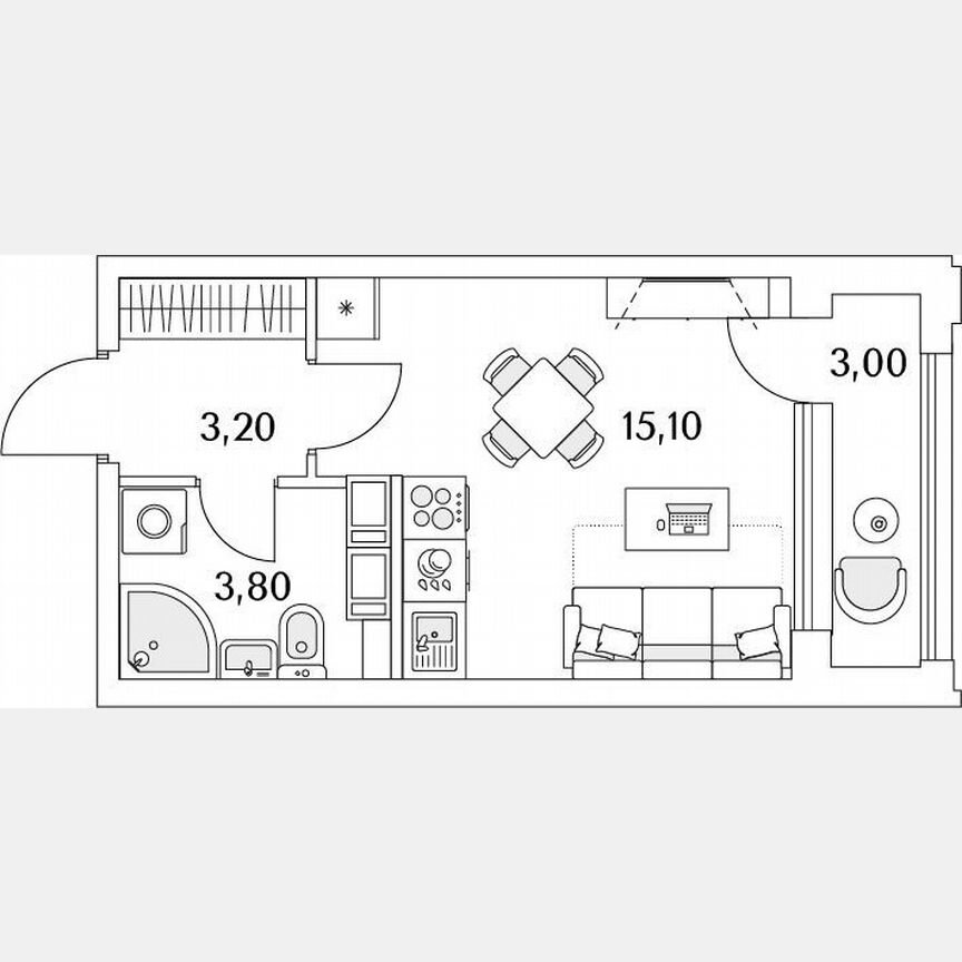 Квартира-студия, 23,8 м², 10/13 эт.