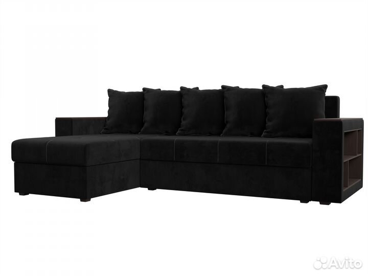 Диван угловой Дубай Лайт левый угол, велюр, черный