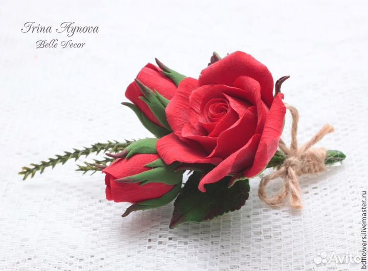 Бутоньерка для жениха из полимерной глины