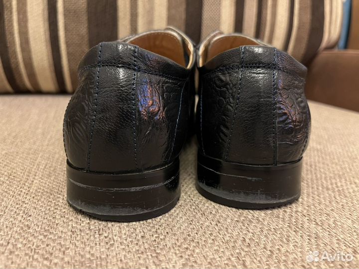 Туфли мужские тёмно-синие из натуральной кожи