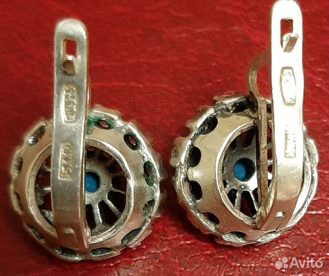 Серьги и кольцо из СССР с бирюзой и фианитами