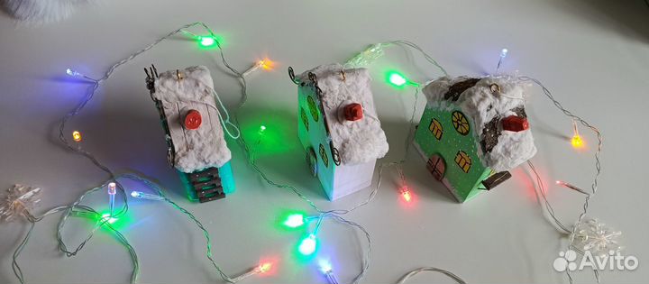 Новогодние игрушки из дерева домики