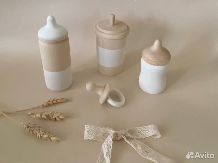 Деревянная посуда детская для кухни бутылка соска