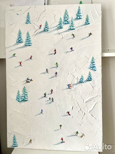 Картина текстурная лыжники и сноубордисты
