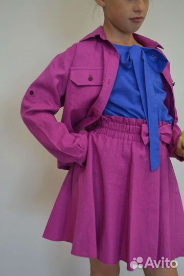 Костюм 3-ка для девочки Фуксия (лен) р. 134-146