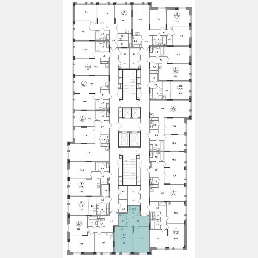1-к. квартира, 46,6 м², 13/19 эт.
