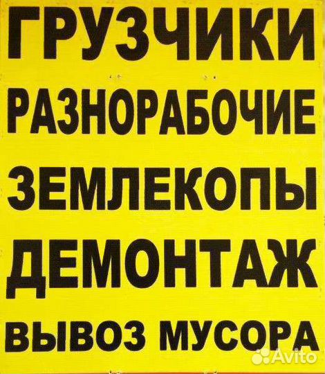 Грузчики, разнорабочие, землекопы, демонтаж, вывоз