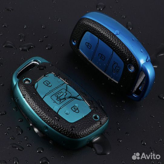 Чехол на не выкидной ключ Hyundai Creta / Хендай Крета TPU Blue