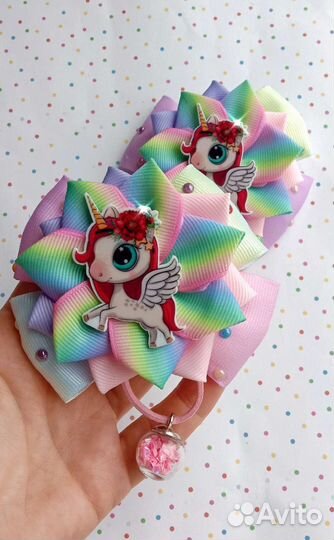 Резинки бантики ручной работы Единороги