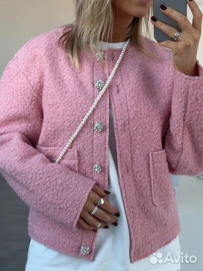Жакет пиджак бомбер розовый Zarina 44