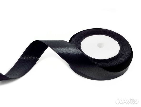 Лента атласная, черная, ш.2,5см д.114,2м