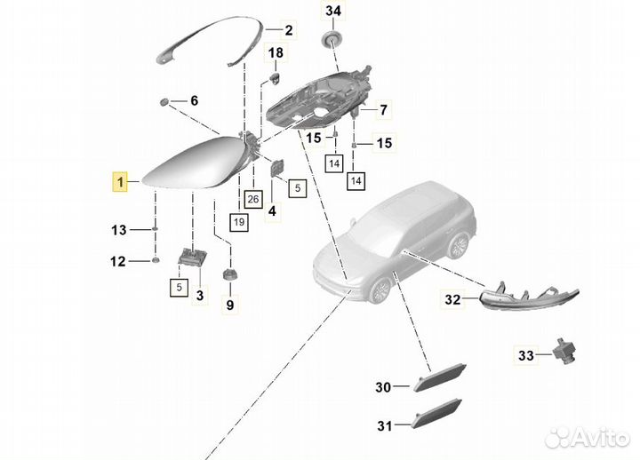 Фары Porsche Cayenne E3 правая LED Basis