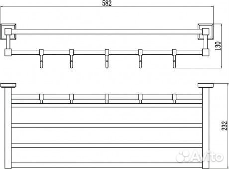 Полка для полотенец 60 см 5 крючков Savol 95 (S-6