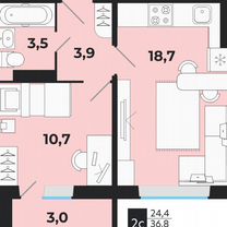 2-к. квартира, 36,8 м², 12/18 эт.