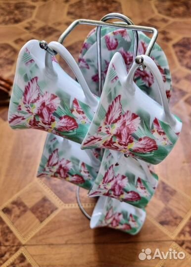 Чайный сервиз на подставке 5 чашечек, 5 тарелочек