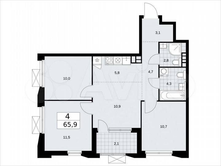 4-к. квартира, 65,9 м², 8/22 эт.