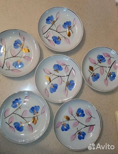 Блюдца СССР Дулево, ручная роспись, позолота