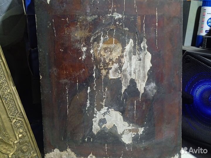 Старинная икона Спас Вседержитель окладная