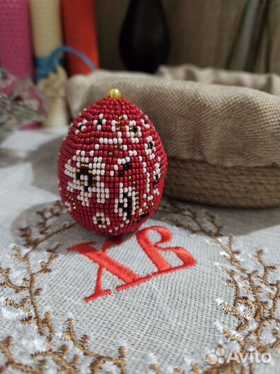 Яйцо пасхальное из бисера, яйцо гжель