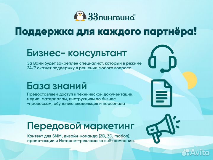 Франшиза киосков - мороженое, напитки «33 пингвина