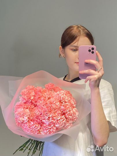 Стойкий моно букет из диантусов