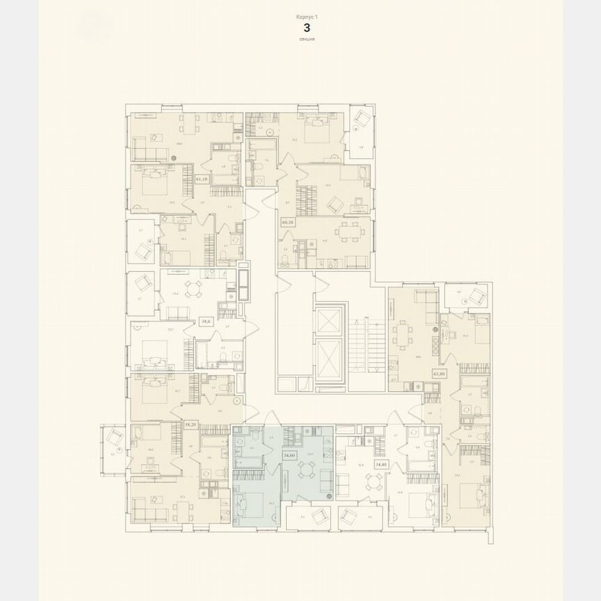 2-к. квартира, 63,8 м², 10/12 эт.
