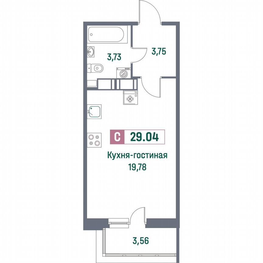 Квартира-студия, 29 м², 6/16 эт.