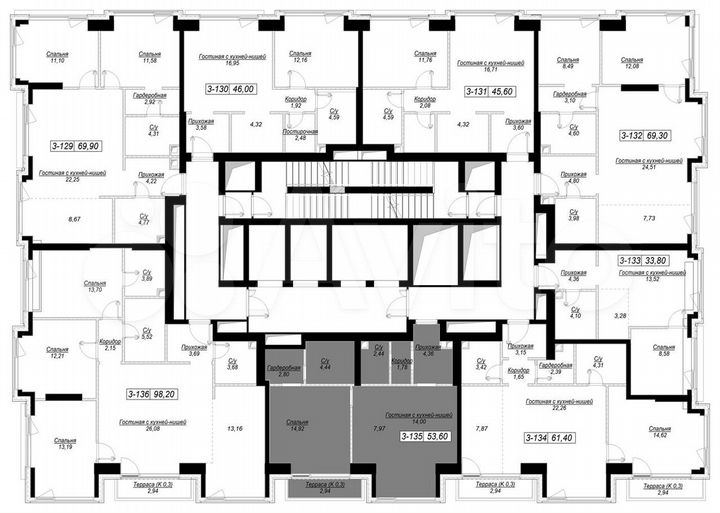 1-к. квартира, 53,6 м², 18/41 эт.