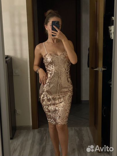 Платье вечернее в пайетках блестящее XS-S