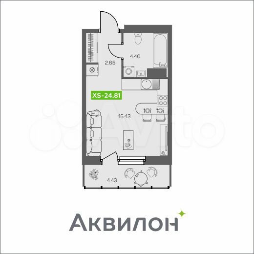Квартира-студия, 24,8 м², 6/8 эт.