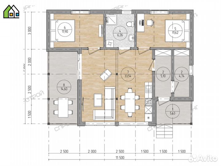 Каркасный дом 93,39 м² под ключ