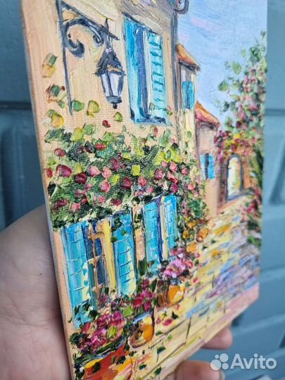 Картина маслом город домик пейзаж городской