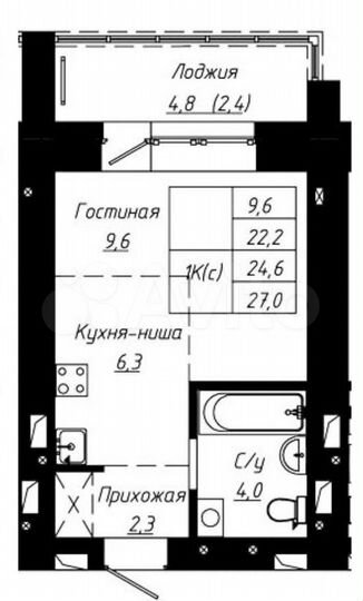 Квартира-студия, 27 м², 6/16 эт.