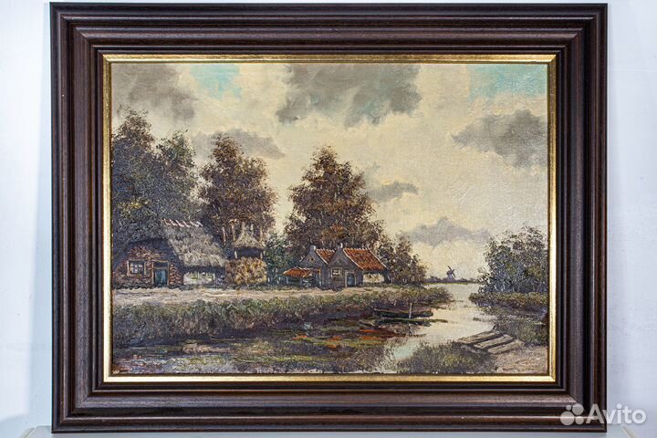 Живописная картина в раме «Деревенский пейзаж»