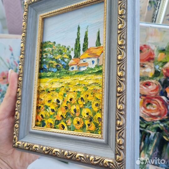 Картина маслом Прованс подсолнухи цветы пейзаж