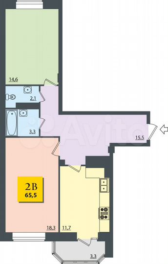 2-к. квартира, 65,5 м², 2/9 эт.