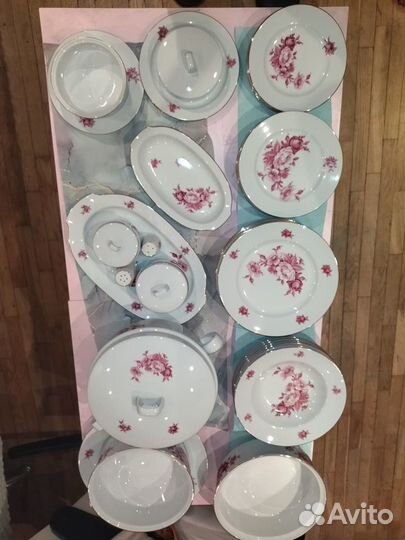 Столовый набор, сервиз гдр 1777 (фарфор, роза)