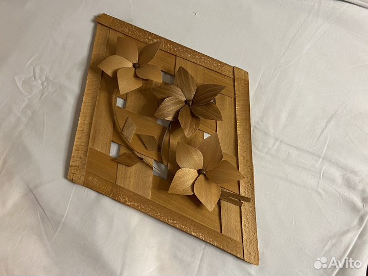 Панно из дерева СССР соломка Цветы